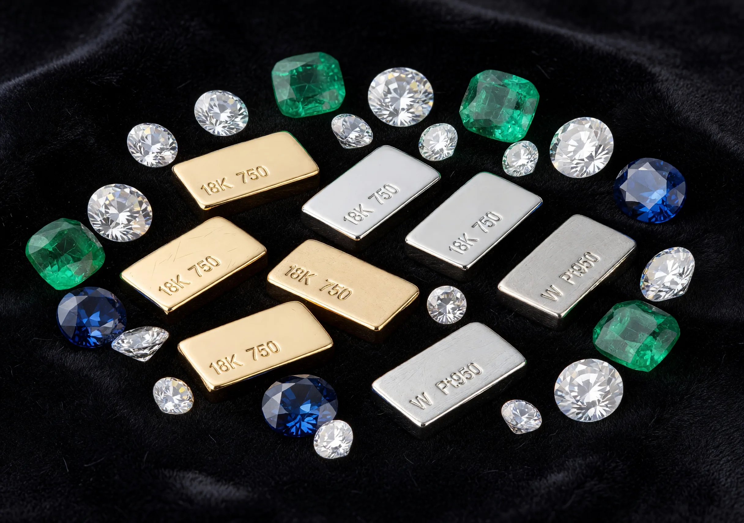 Close-up of fine gold, platinum and gemstones