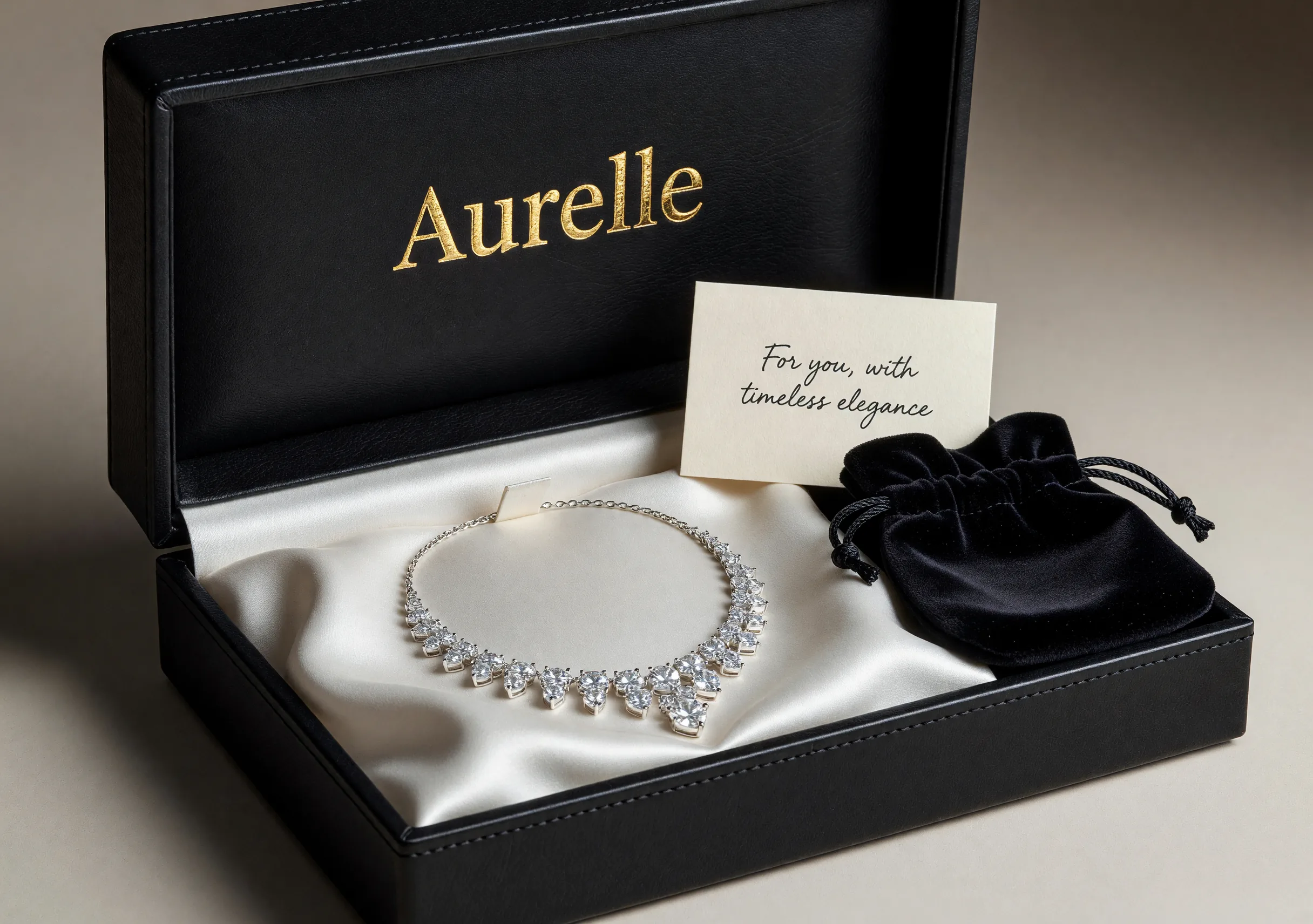 Luxury MysticShoreHaven jewelry packaging box with diamond necklace